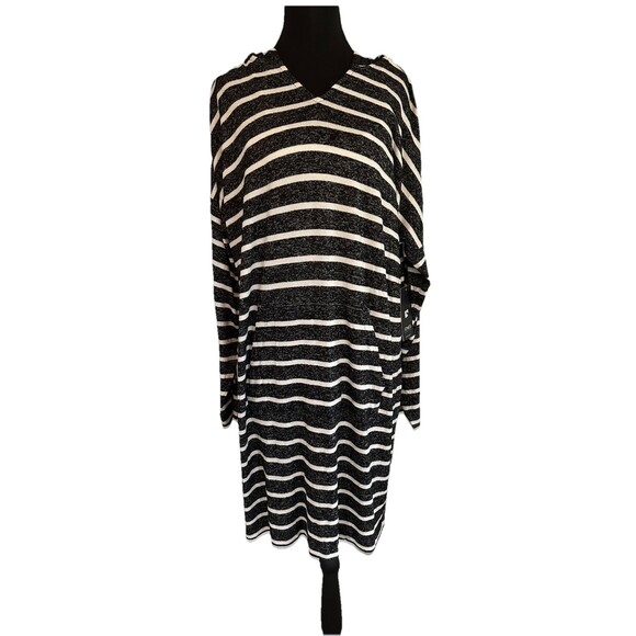 NWT Jones New York Black White Striped Tunic Hoodie Dress Pocket Woman’s Sz XL - Picture 1 of 10